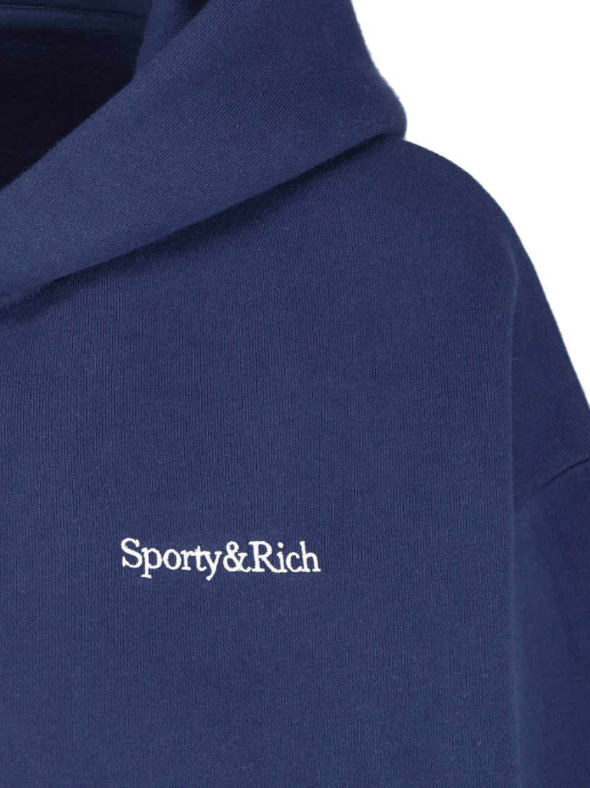 Sporty And Rich Blue Cropped Zip-Up Cotton-Blend Hoodie