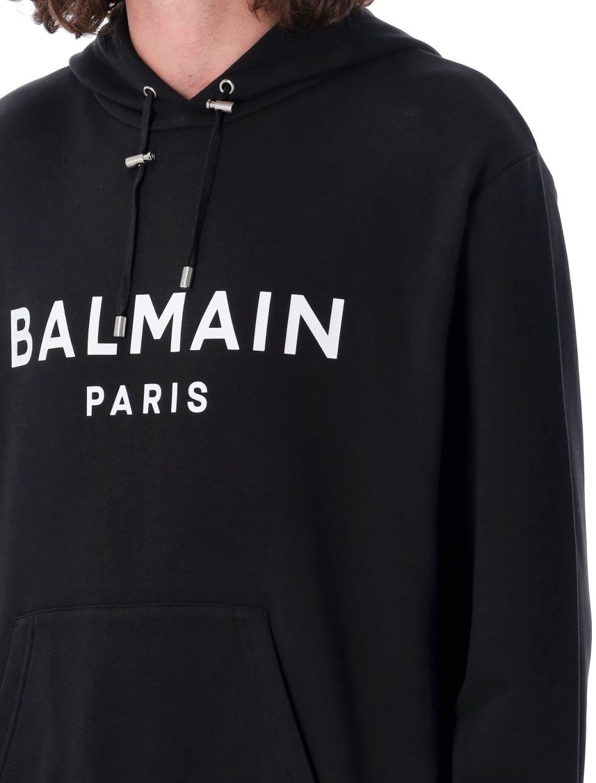 Balmain Black Cotton Logo Hoodie