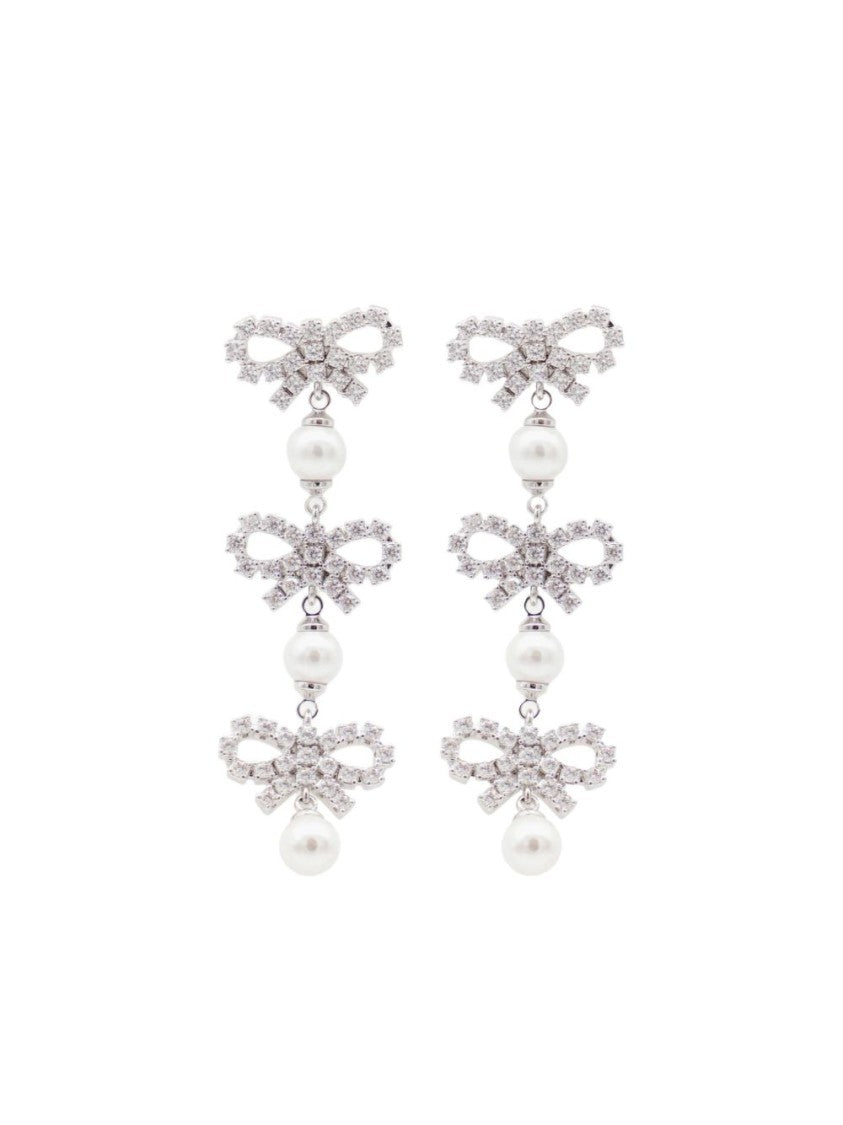 Self-Portrait Cascading Bow-Shaped Earrings With Crystals