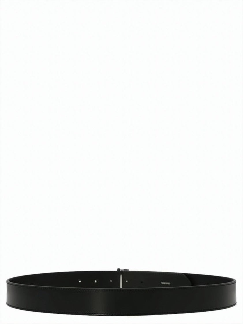 Tom Ford Black Calf Leather Belt With Distinctive Silver-Tone Buckle