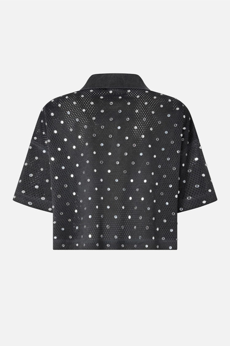 Pinko Black Polyester Sequin-Dot Cropped Polo