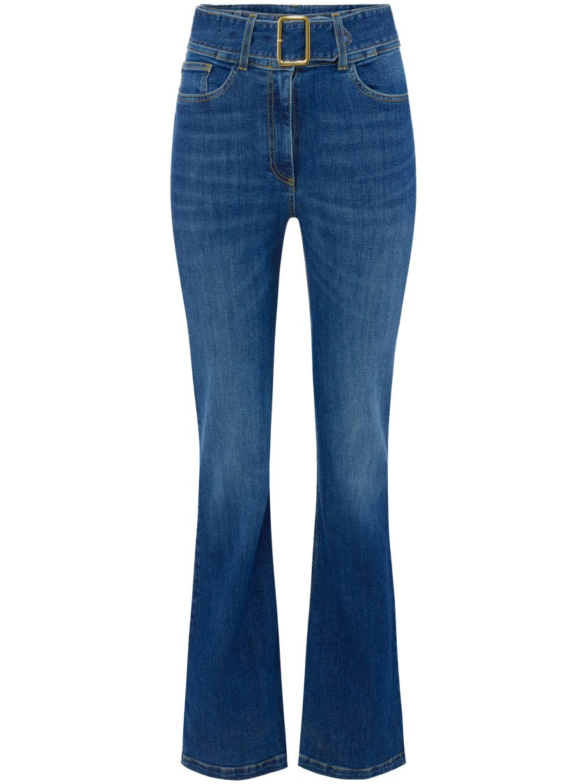 Elisabetta Franchi High-Waisted Flared Jeans With Belt And Classic Stitching