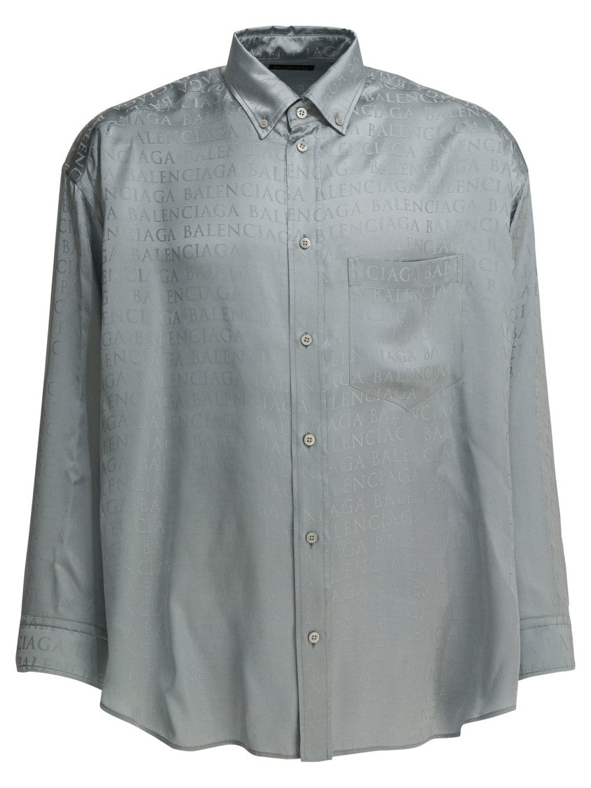 Balenciaga Lightweight Grey Balenciaga Shirt With Subtle Logo Pattern