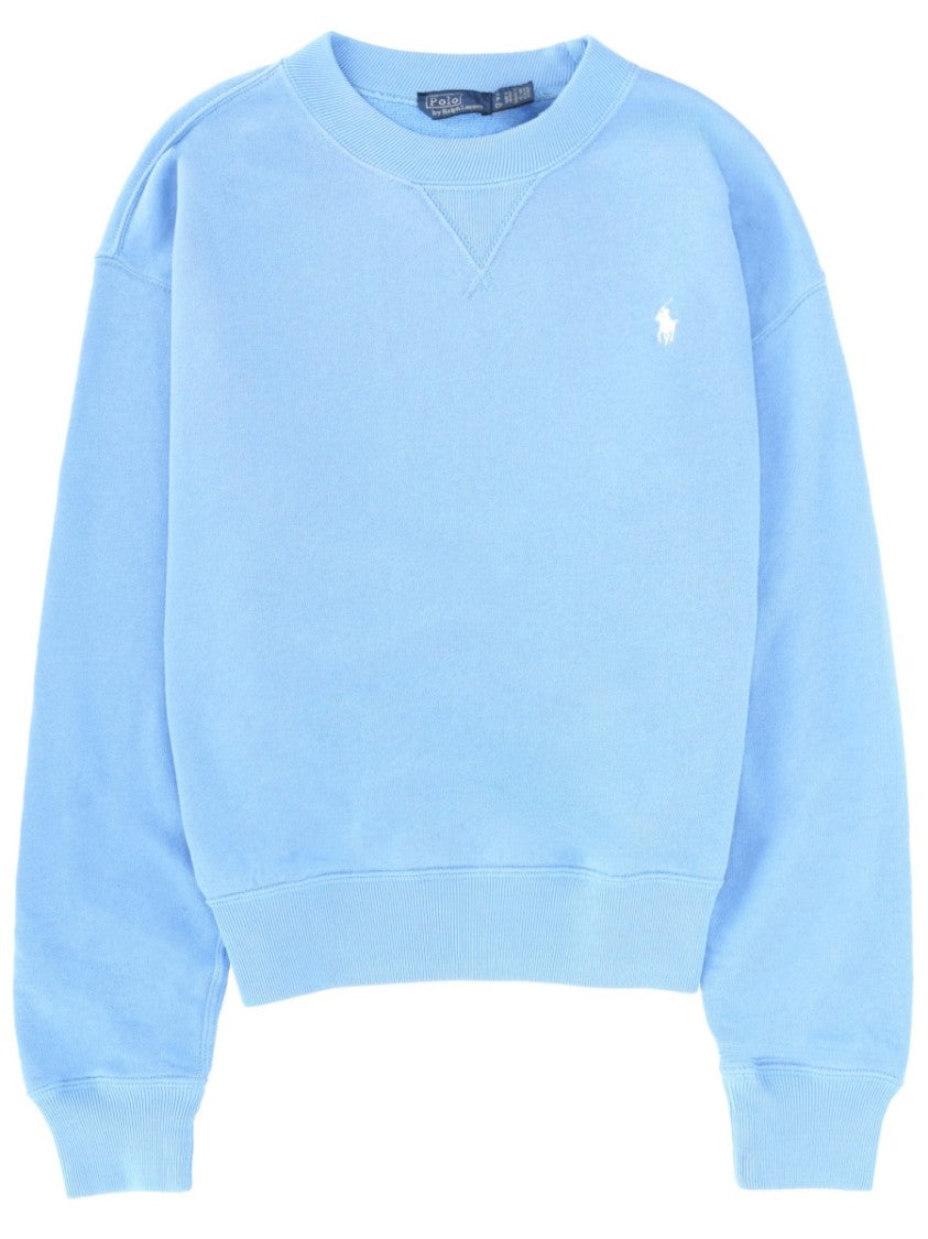 Polo Ralph Lauren Light Blue Cropped Embroidered Cotton-Blend Sweatshirt