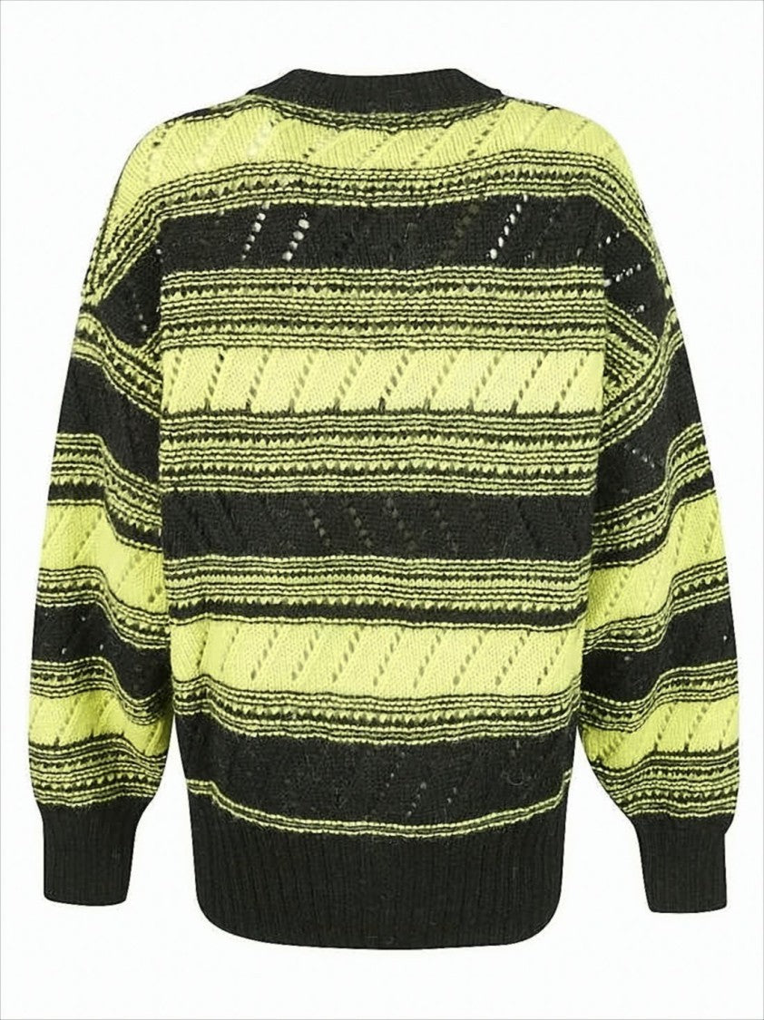 Ganni Chunky Knit Cardigan With Button-Down Front And Contrasting Stripes