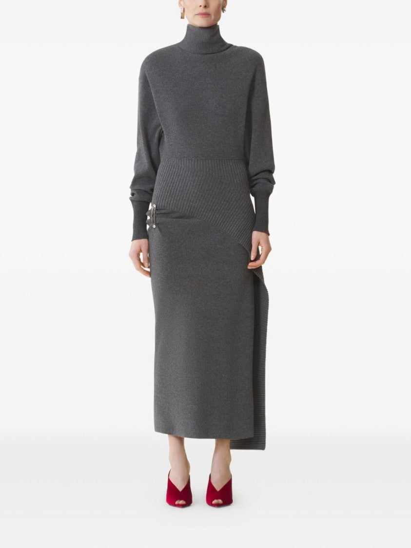 Lanvin Gray Wool-Cashmere Midi Dress With Asymmetrical Hem