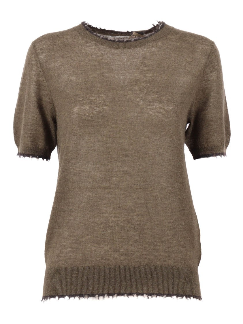 Kangra Cashmere Fine Knit Top With Distressed Edges