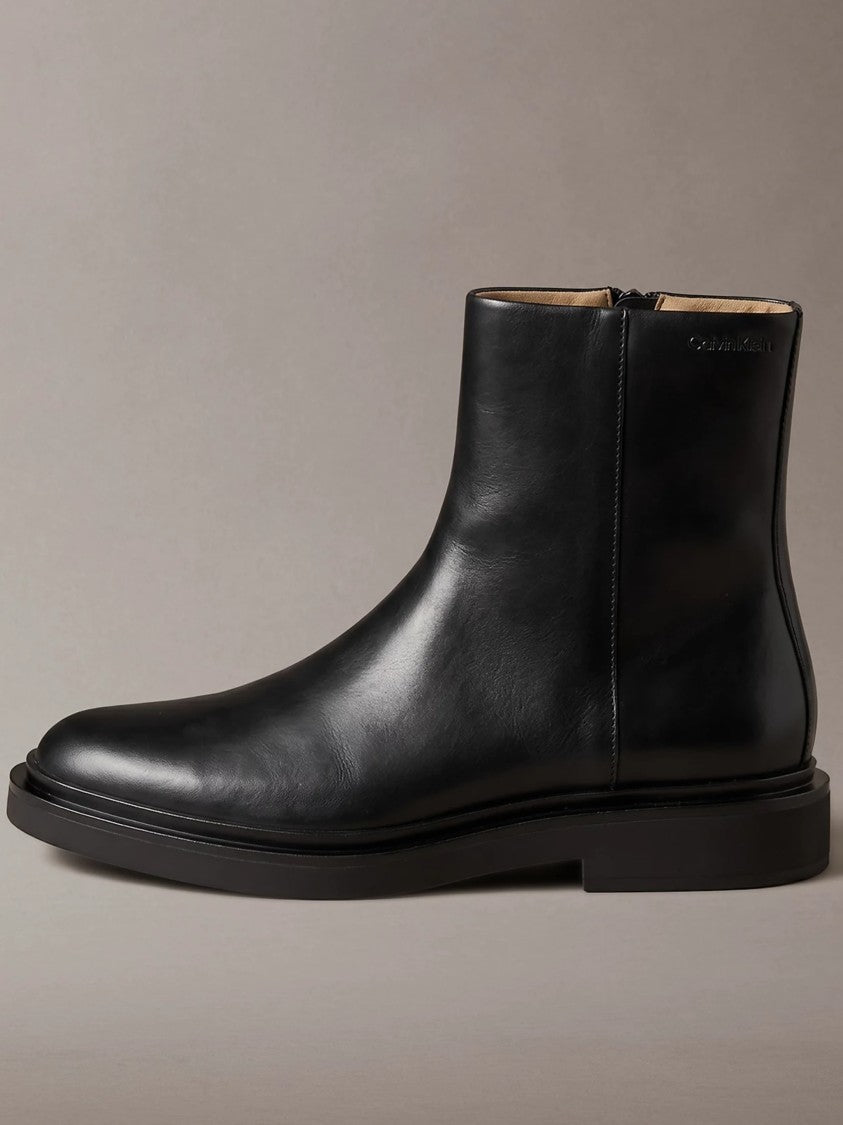 Calvin Klein Black Rubber Zip Boot Lth Leather Ankle Boots