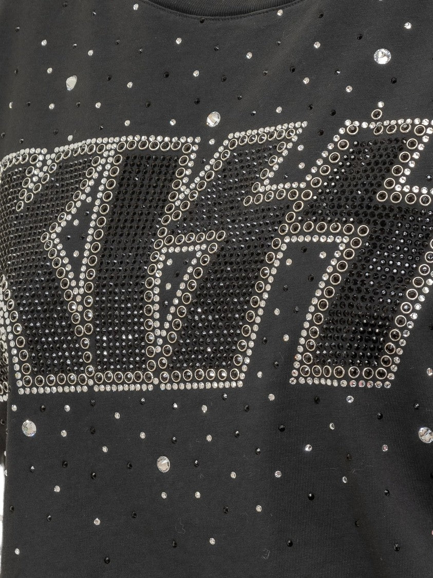 Dsquared2 Cropped Black Studded Kiss Graphic T-Shirt