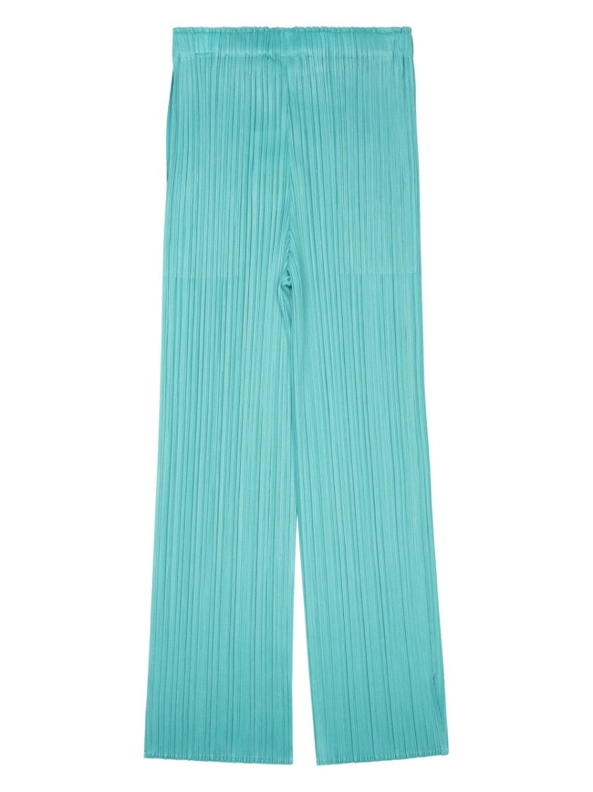 Pleats Please Issey Miyake Wide-Leg Green Trousers With Relaxed Fit And Pleated Texture