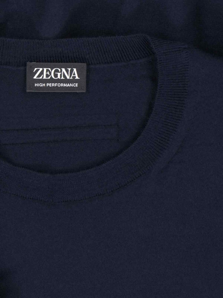 Zegna Wool Sweater Blue Navy Tone Knitted