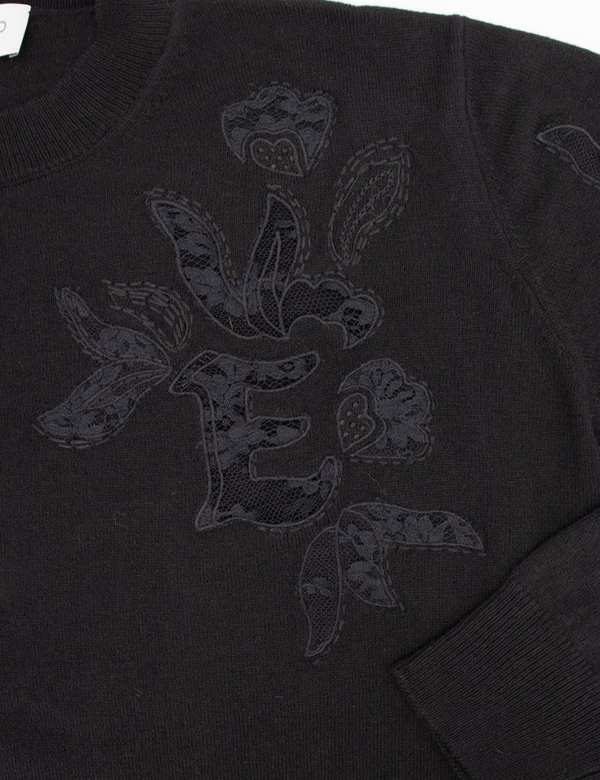 Ermanno Scervino Black Crewneck Ribbed Sweater