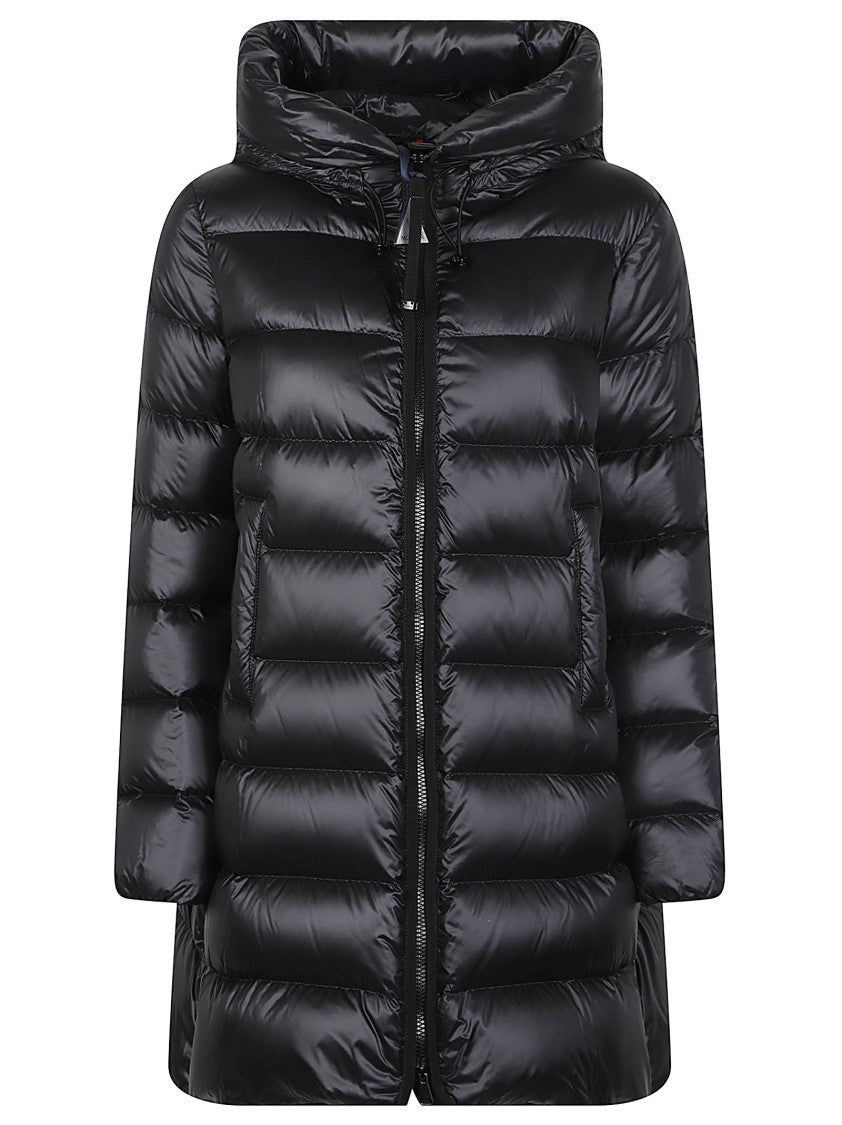 Moncler Suyenne Glossy Quilted Hooded Midi Down Jacket