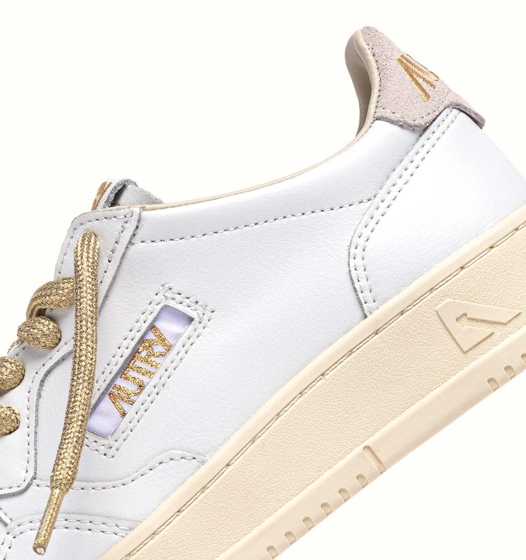 Autry White Medalist Gold Lace Leather Sneakers