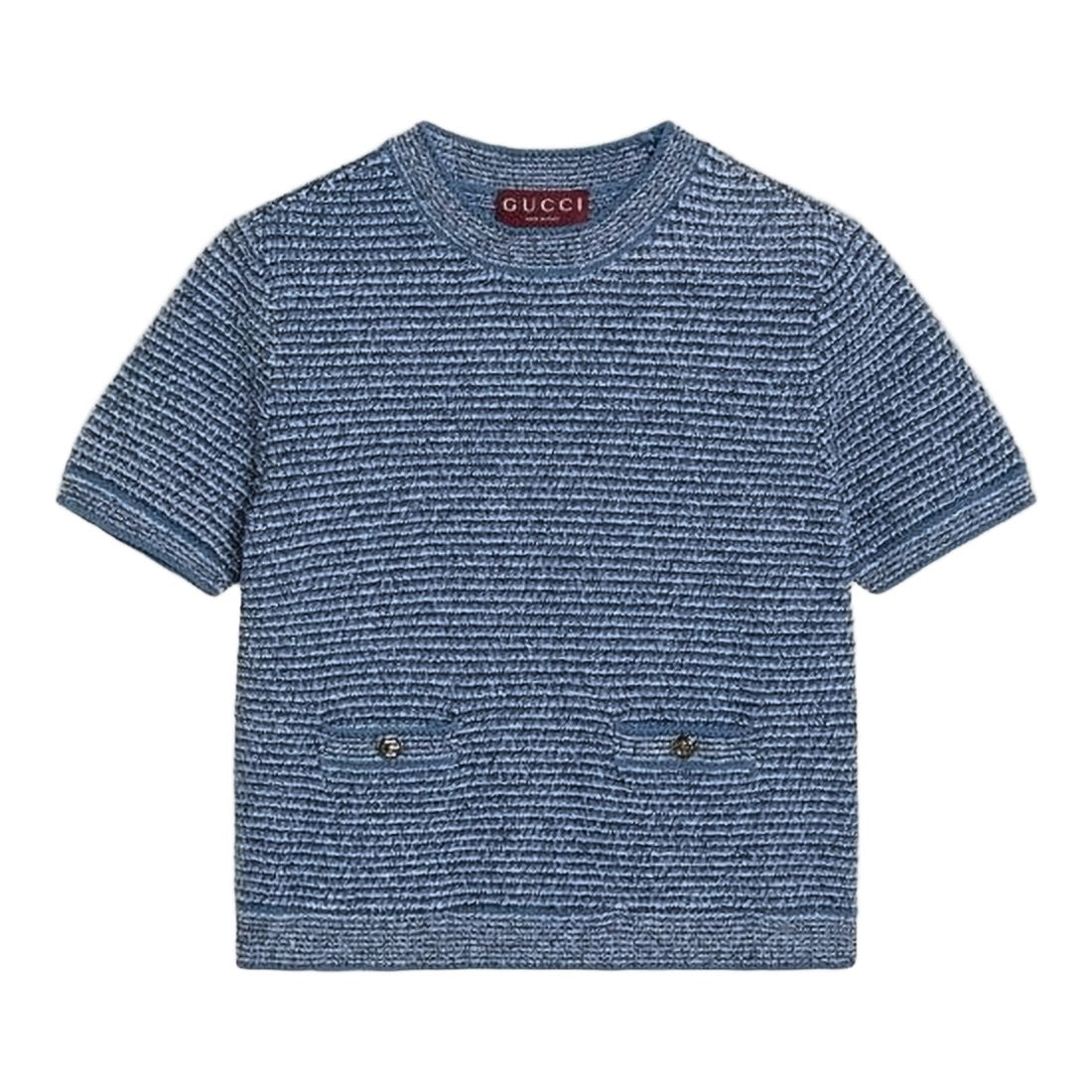 Gucci Textured Blue Knit Sweater With Cropped Silhouette
