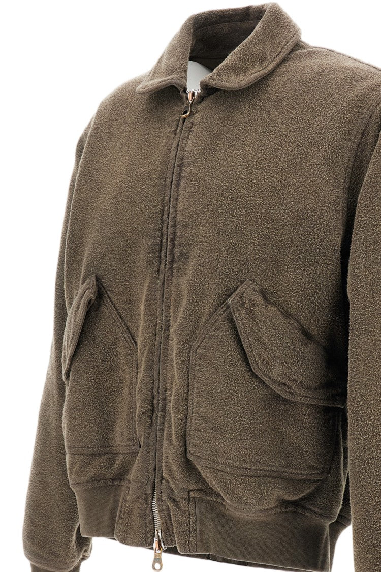 Original Vintage Brown Padded Distressed Cotton Ribbed Bomber Jacket