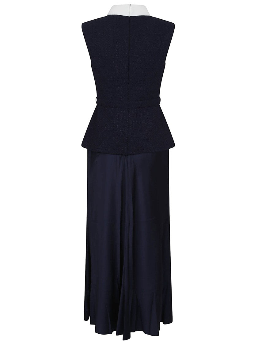 Self-Portrait Navy Boucle Sleeveless Midi Dress