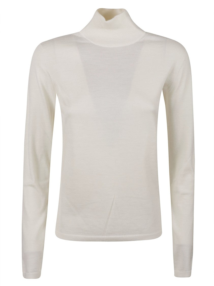 Max Mara High Neck White Top With Fitted Silhouette