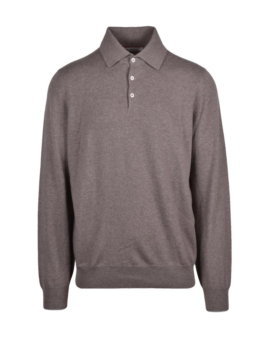 Brunello Cucinelli Cashmere Knit Polo Shirt With Classic Collar And Ribbed Details