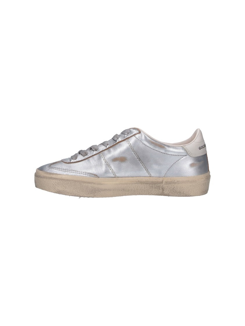 Golden Goose Metallic Silver Low-Top Sneakers With Distressed Finish