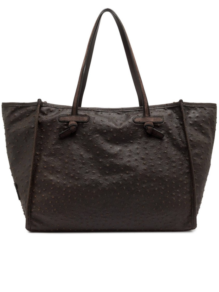 Gianni Chiarini Dark Brown Marcella Ostrich Textured Tote Bag