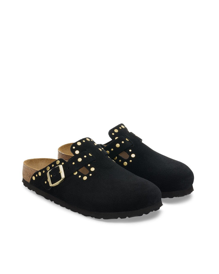 Birkenstock Slip-On Suede Clog With Gold Rivets And Adjustable Strap