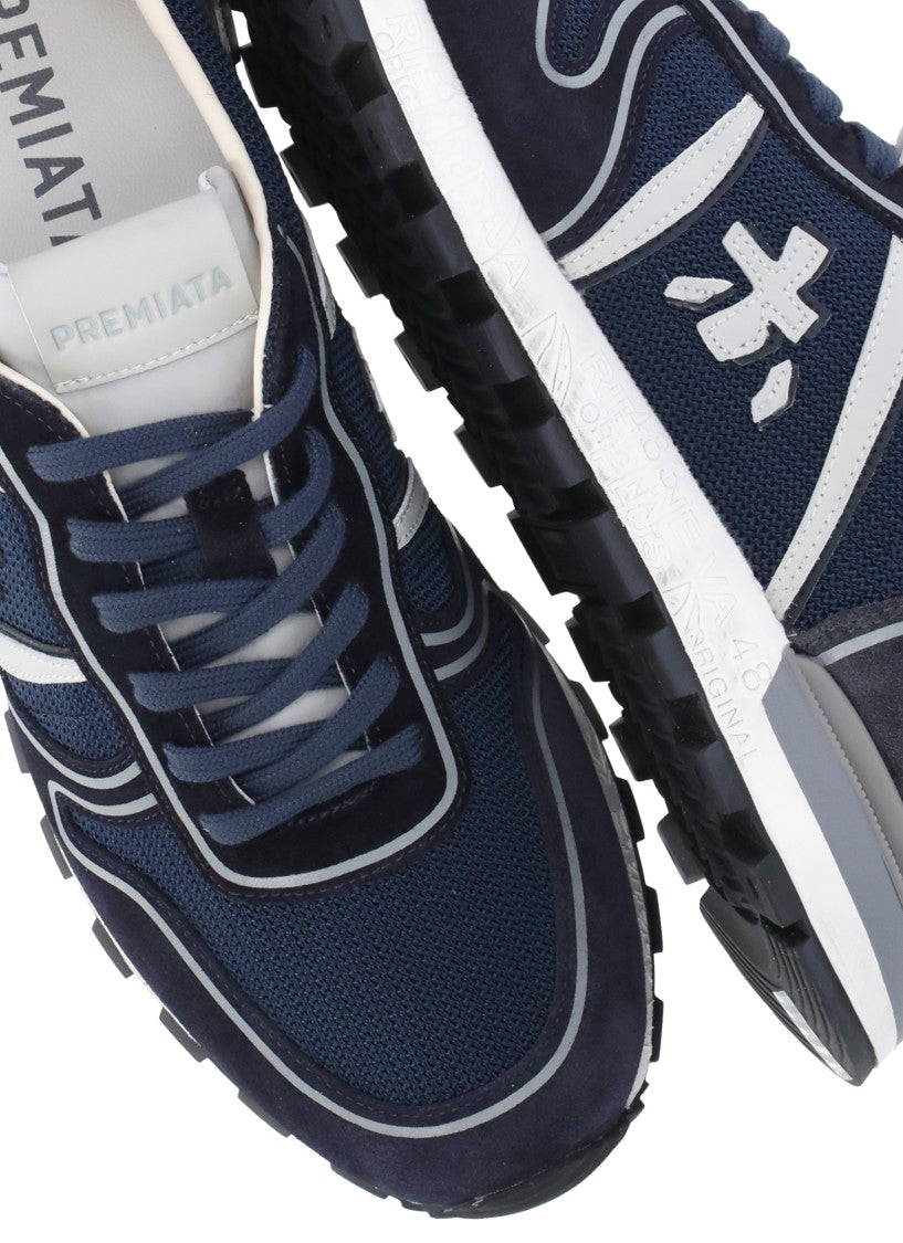 Prmt Blue Suede Leather And Fabric Sneakers