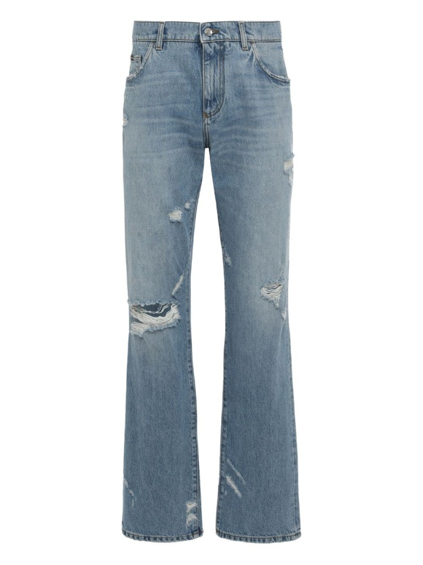 Dolce & Gabbana Blue Distressed Straight Fit Jeans