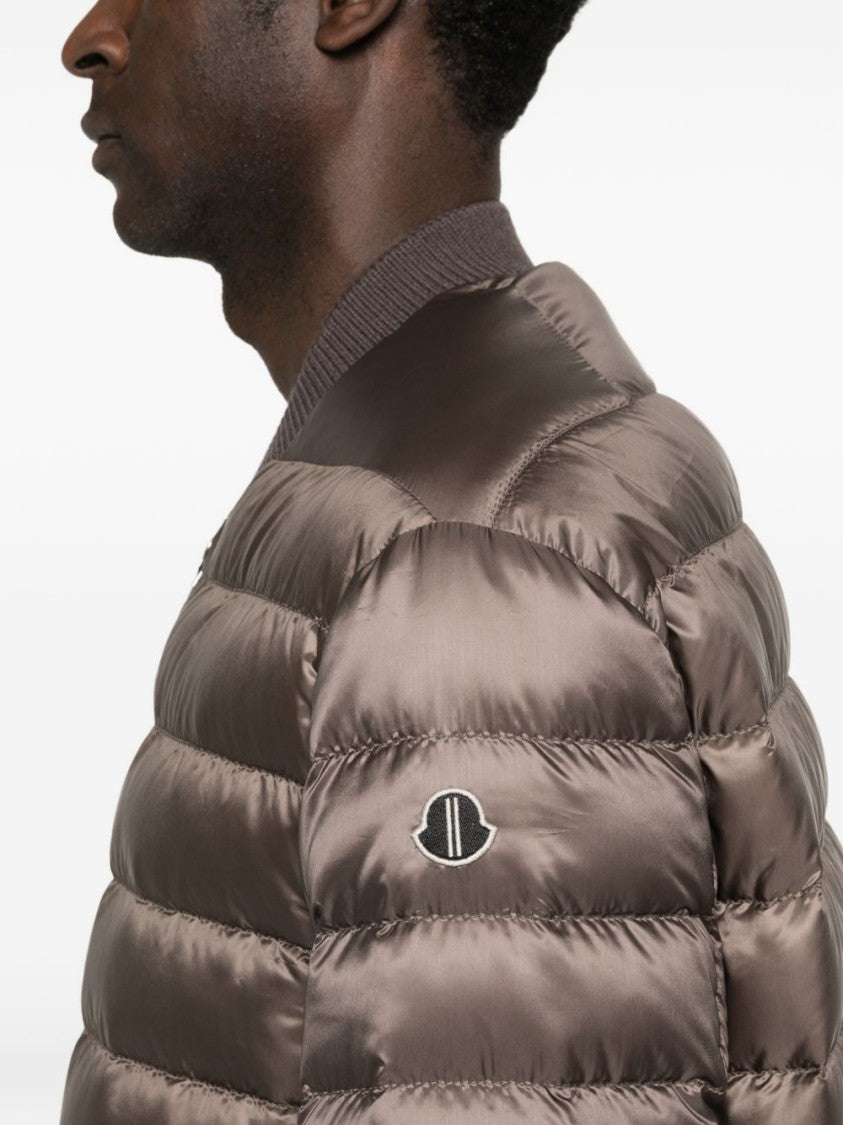 Rick Owens X Moncler Front Zip Fastening Brown Ribbed Hem Padded Coat