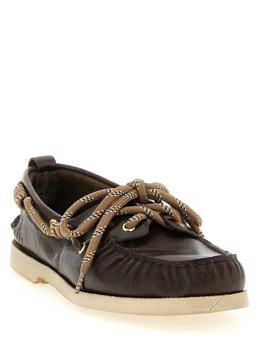 Golden Goose Curled Front Leather Boat Loafers With Contrasting Lace Detail