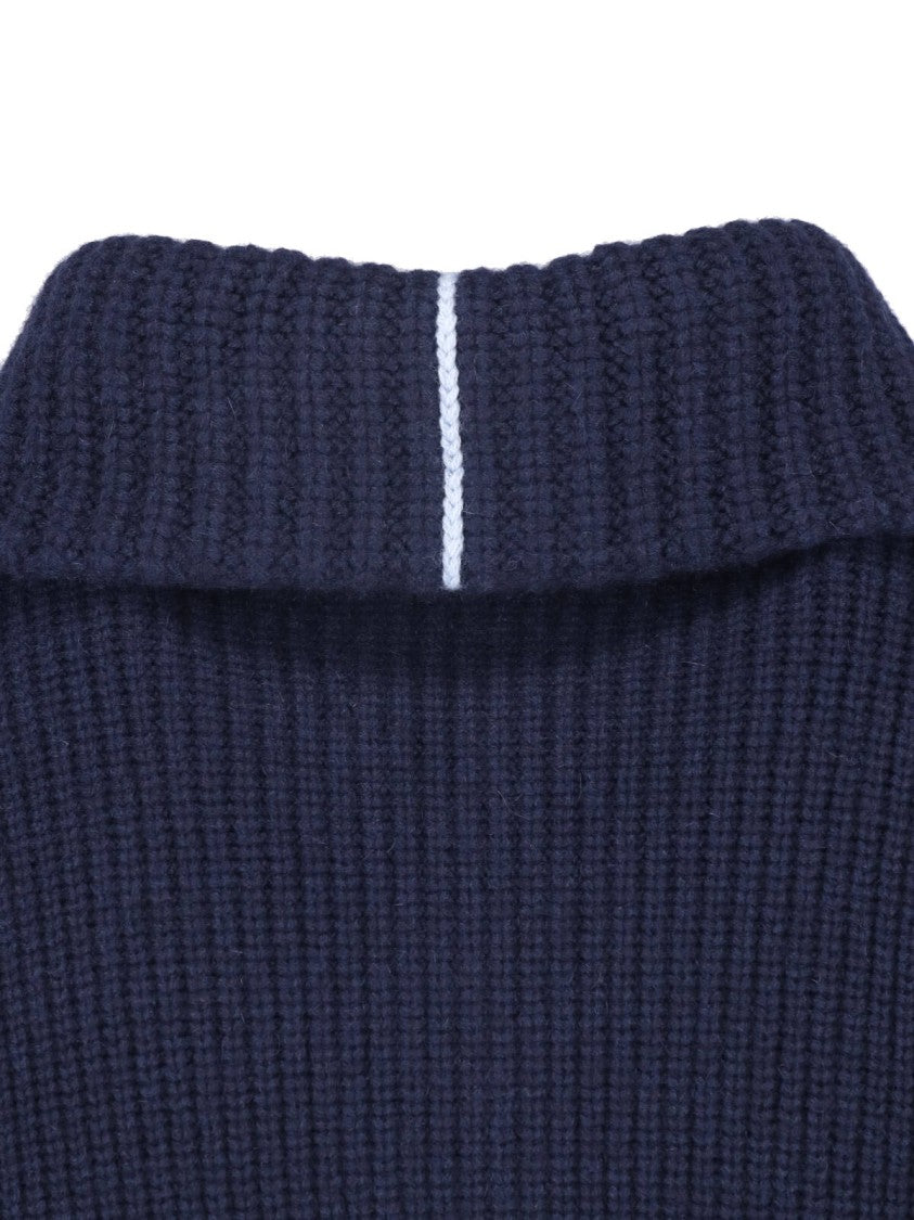 Malo Blue Half-Zip Ribbed Cashmere Sweater