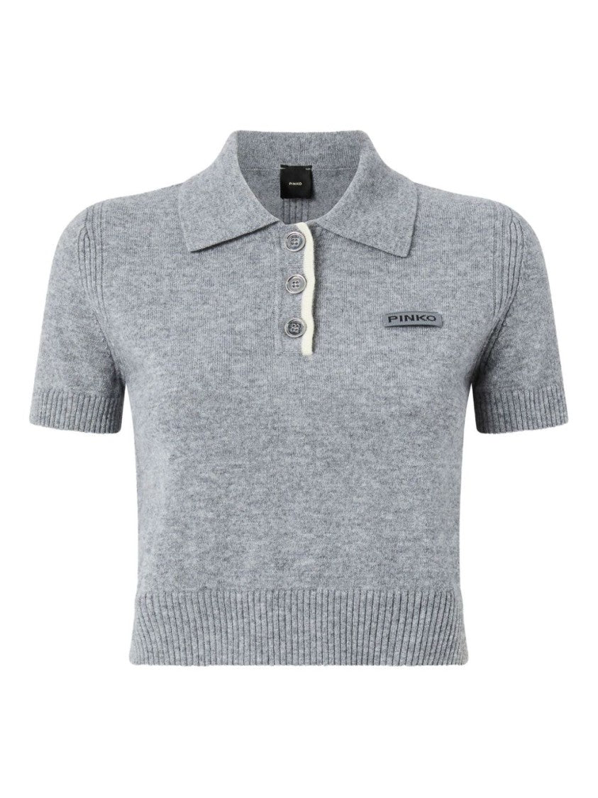 Pinko Cropped Polo Sweater In Merino Wool