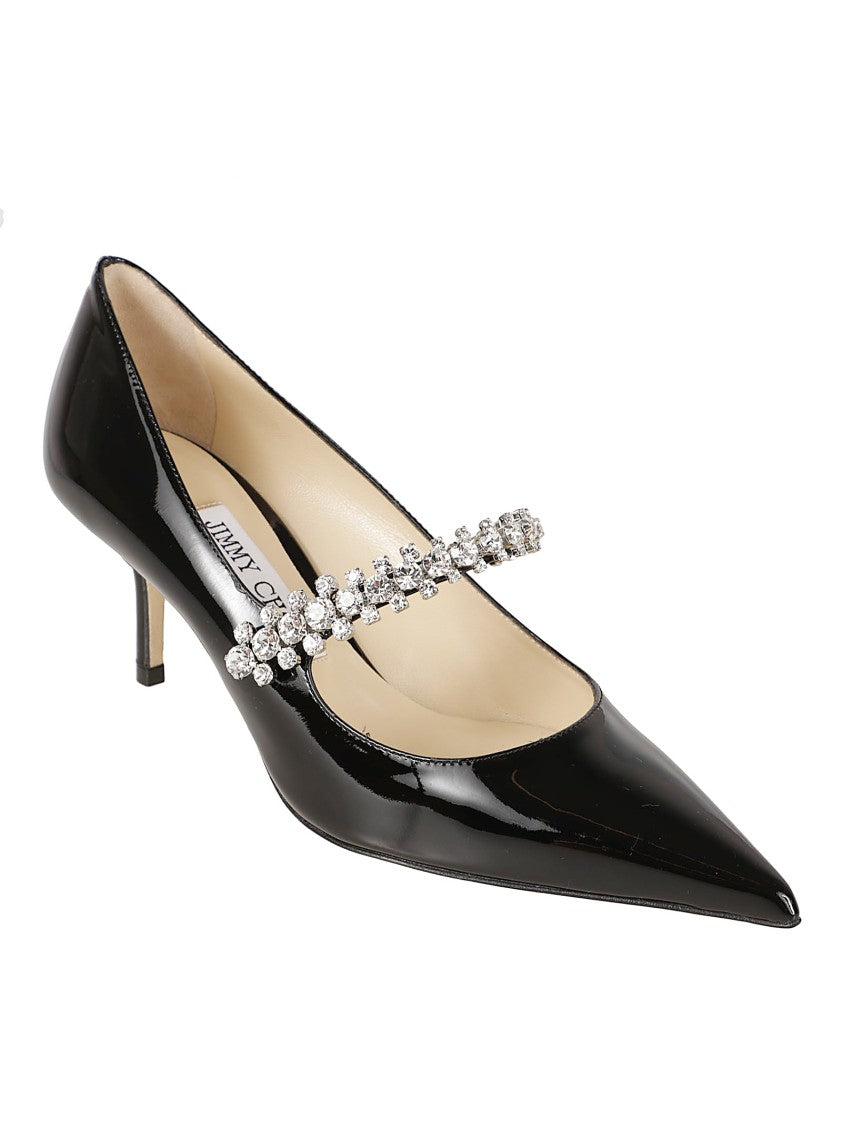 Jimmy Choo Pointed-Toe Patent Leather Pumps With Crystal Strap