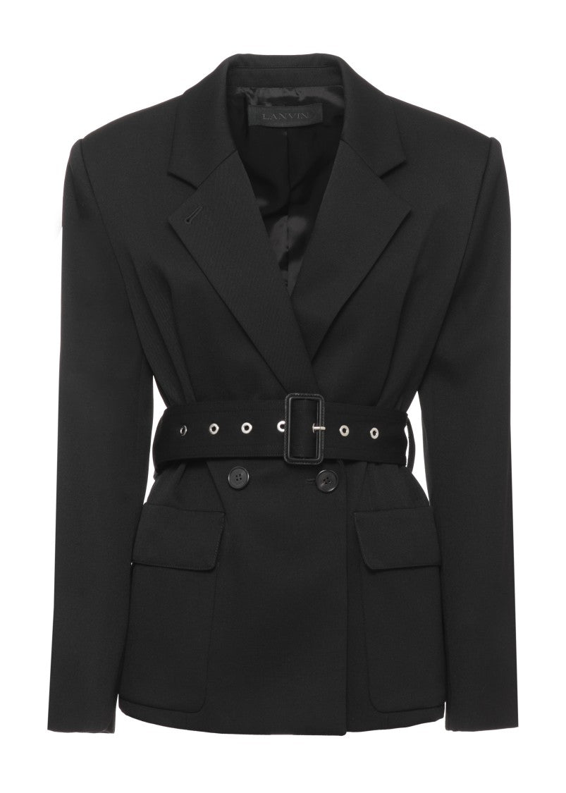 Lanvin Double-Breasted Black Jacket With Peak Lapel And Waist Belt