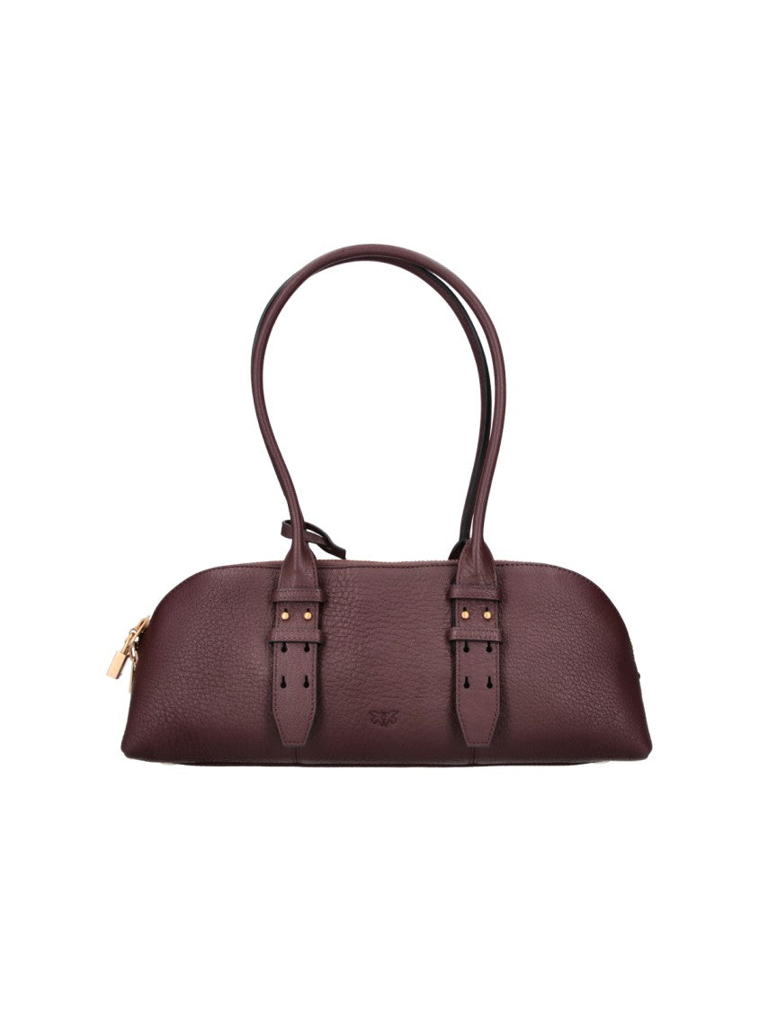 Pinko Bordeaux Leather Horizontal Bowling Tote Bag
