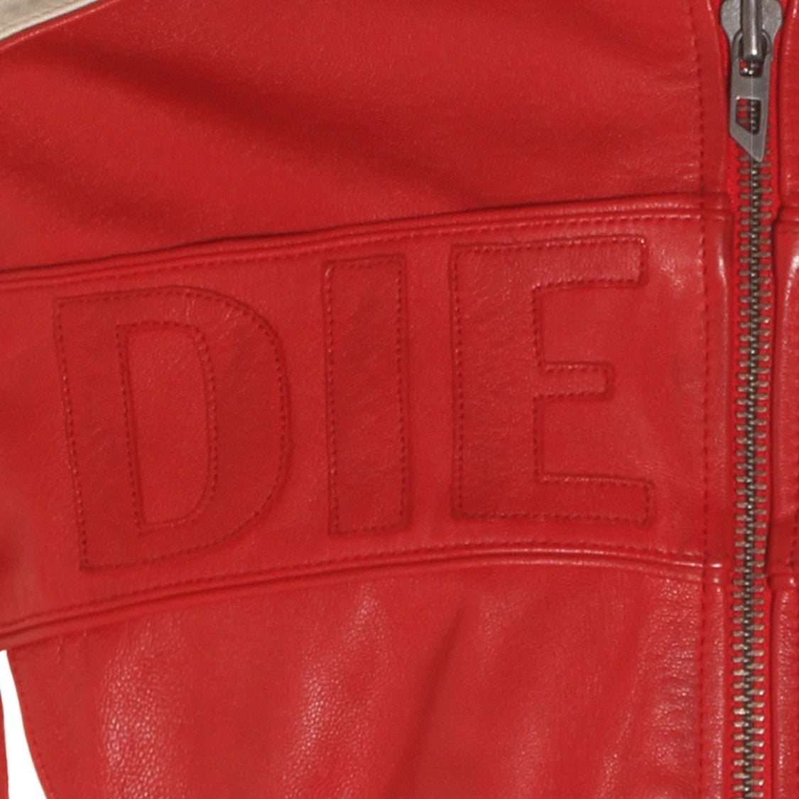 Diesel Red Leather Jacket With Cream Panels