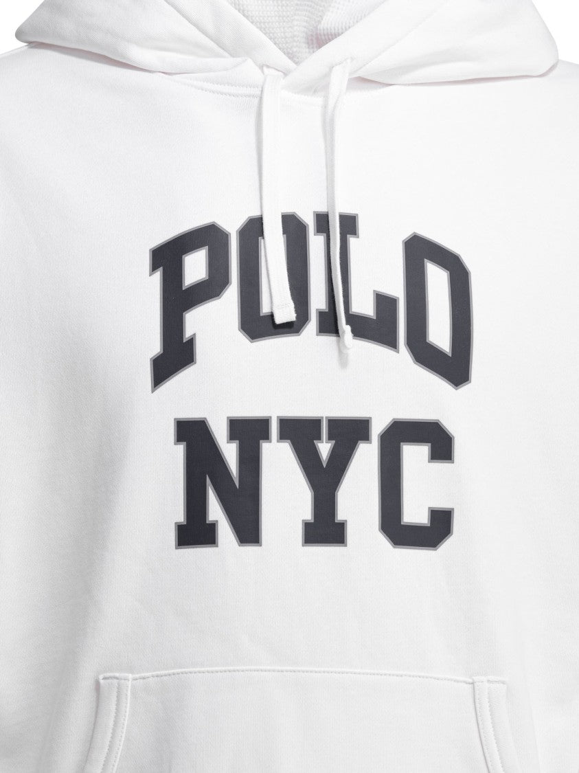Polo Ralph Lauren White Hoodie With Kangaroo Pocket And Bold Polo Nyc Branding