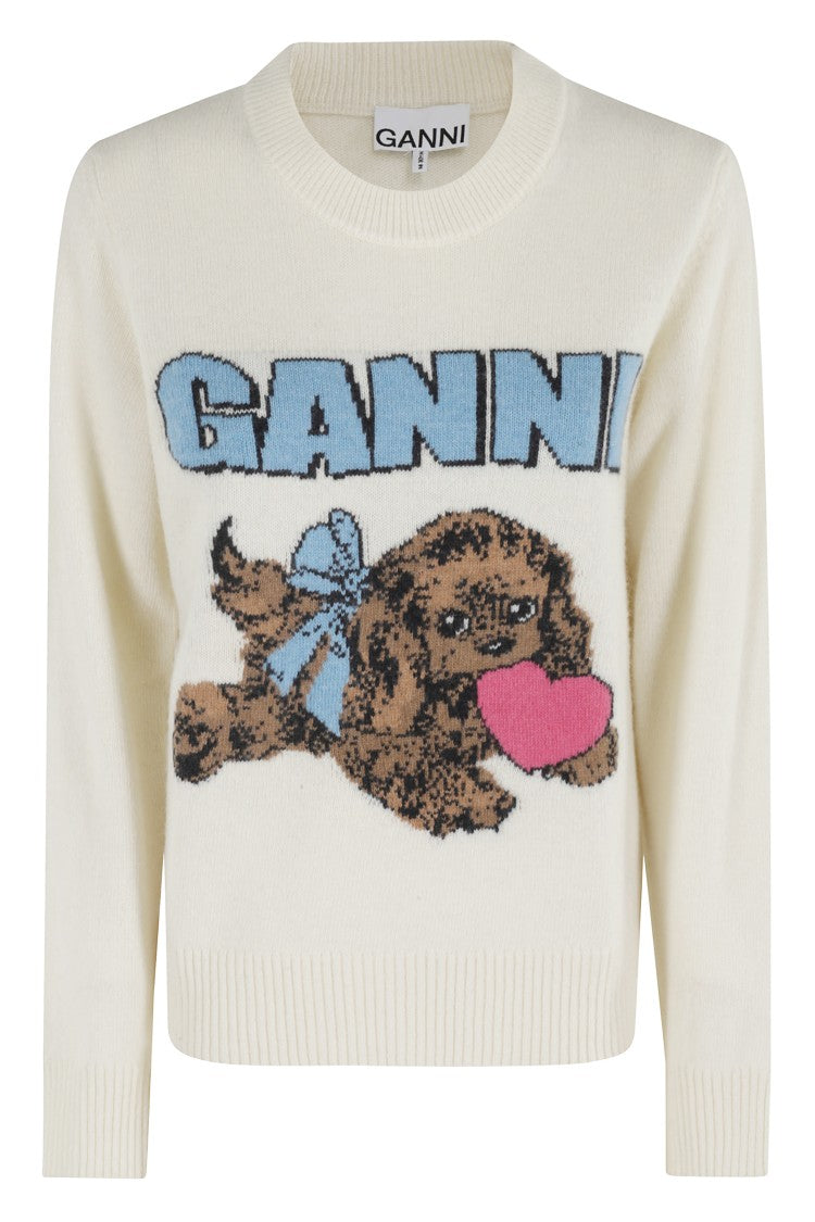 Ganni Graphic Wool Mix Fluffy Puppy Sweater