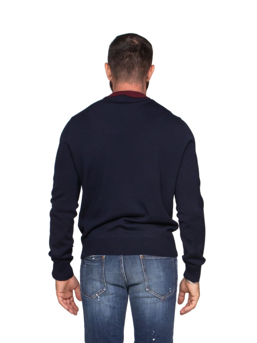 Dsquared2 Wool Sweater With Contrasting Ribbed Collar And Iconic Logo