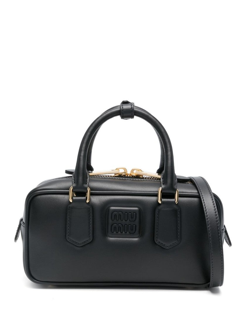 Miu Miu Rectangular Black Calf Leather Bag With Embossed Logo