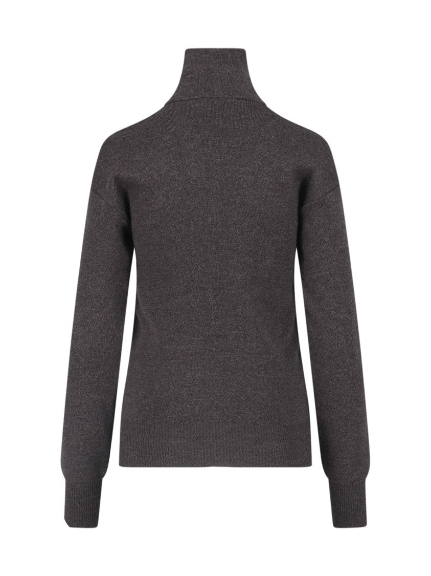 Lemaire Grey High Collar Buttoned Wool Sweater