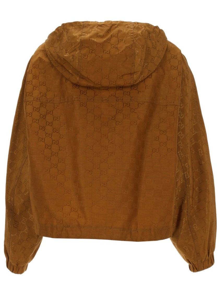 Gucci Cropped Polyamide Bomber Jacket With Monogram Texture