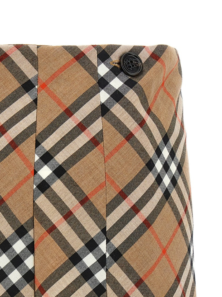 Burberry Mini Kilt Skirt With Check And Fringed Hem