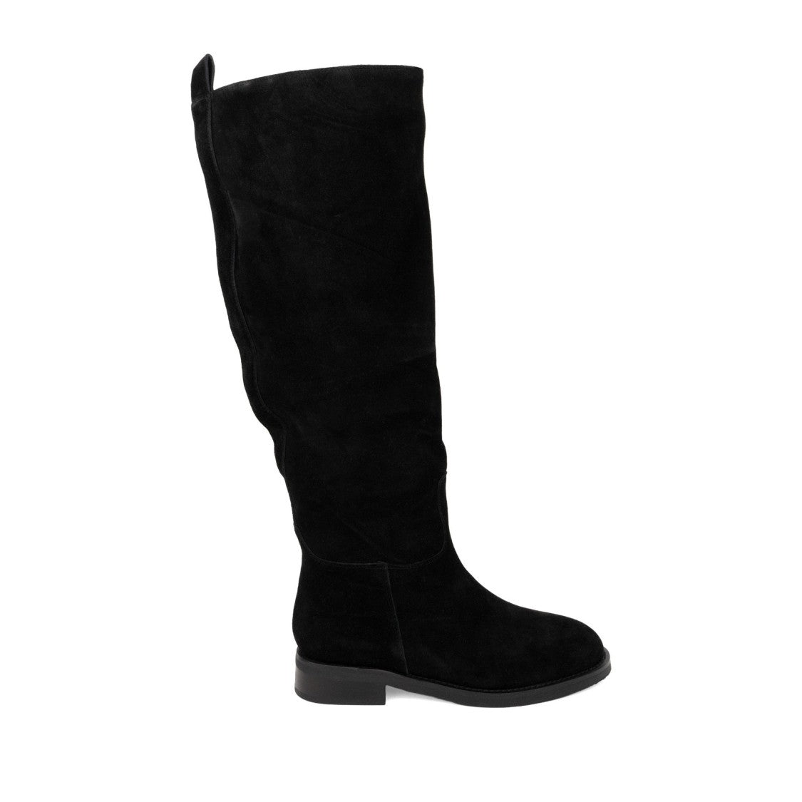 Sergio Moretti Black Flat Plush Fur Lining Side Zipper Suede Boots