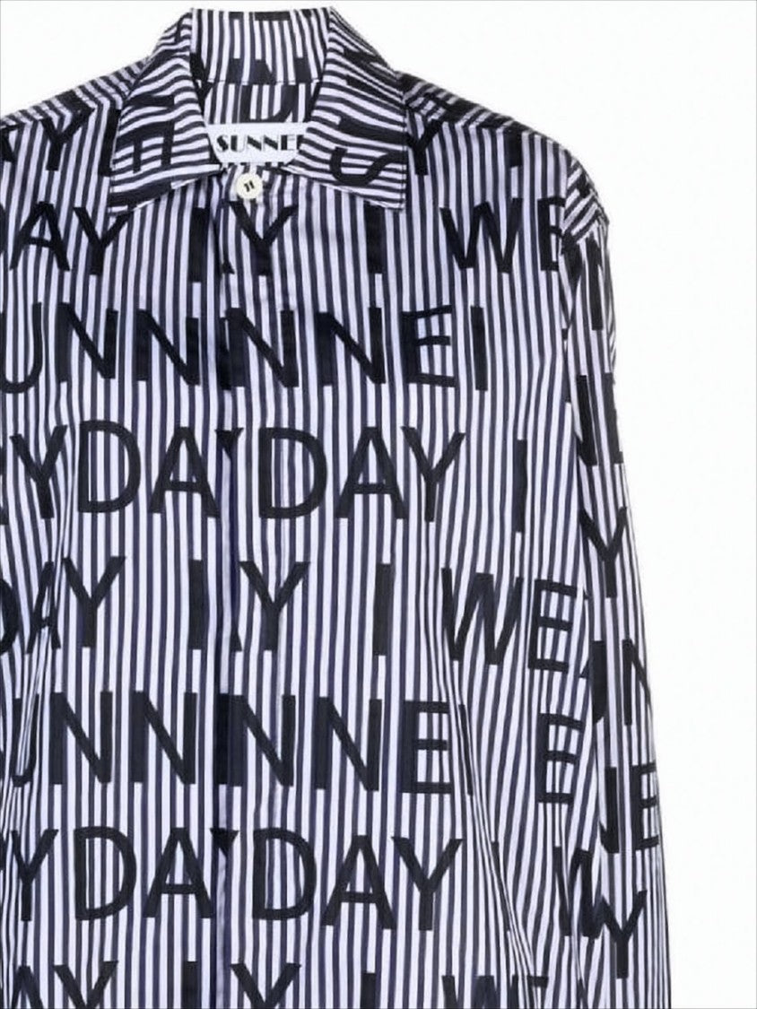 Sunnei Vertical Stripe Long-Sleeve Shirt With Oversized Typography
