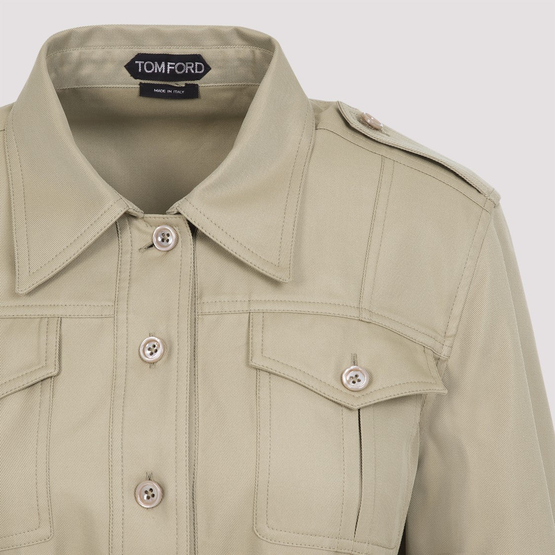 Tom Ford Pale Sage Beige Cotton Safari Mini Dress