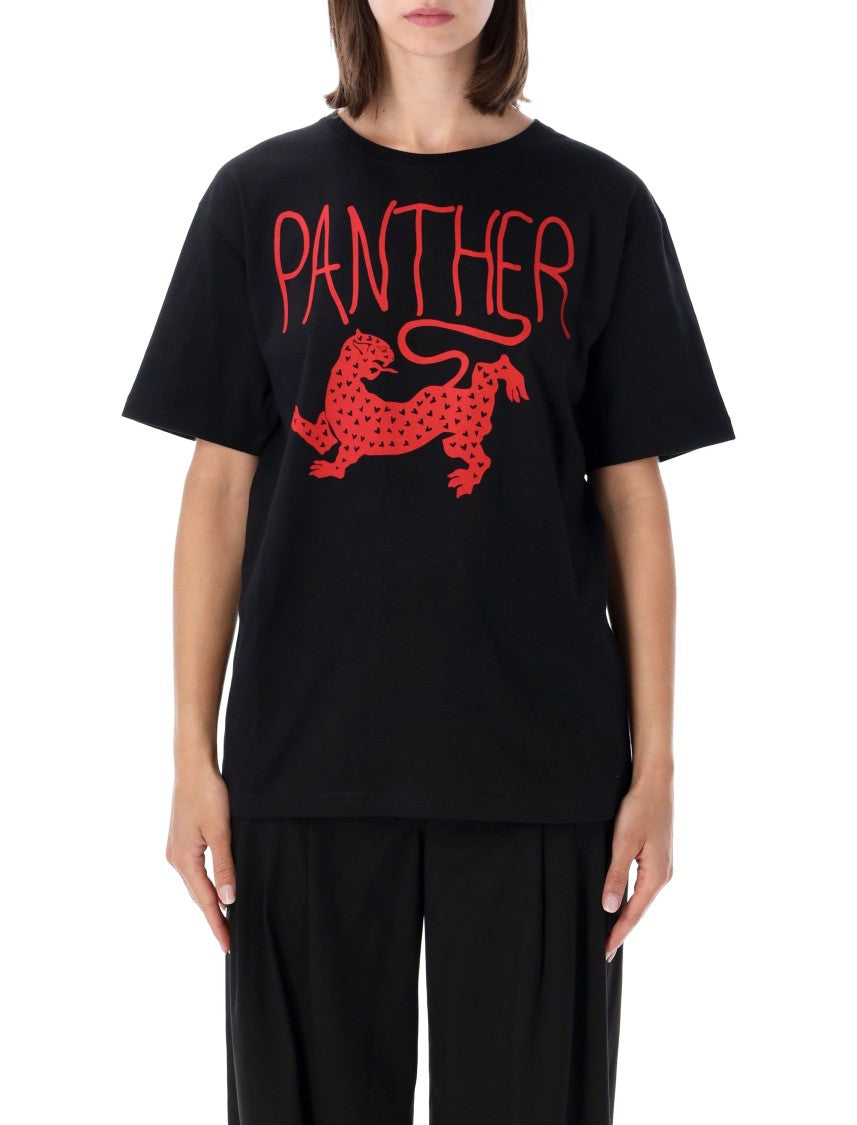 Valentino Garavani Short-Sleeve Black T-Shirt With Bold Red Panther Graphic