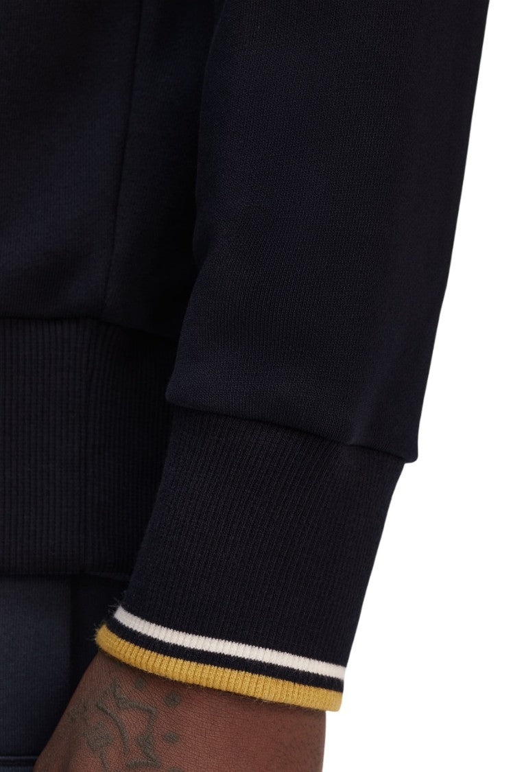 Fred Perry Regular Fit Black Hoodie With Ribbed Edges