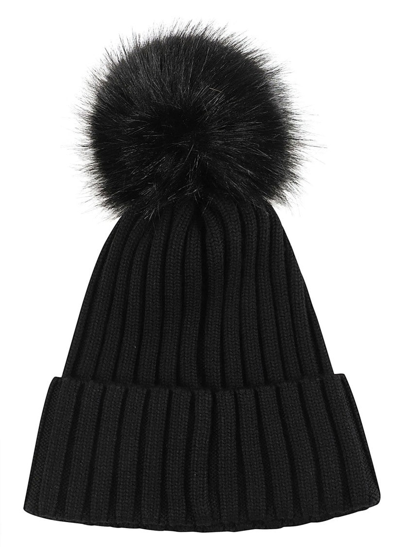 Moncler Tricot Ribbed Knit Fluffy Pom-Pom Beanie
