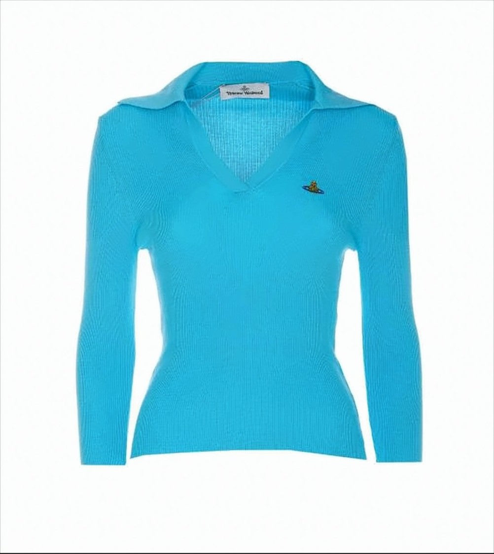 Vivienne Westwood Fitted Ribbed Knit Sweater With V-Neckline